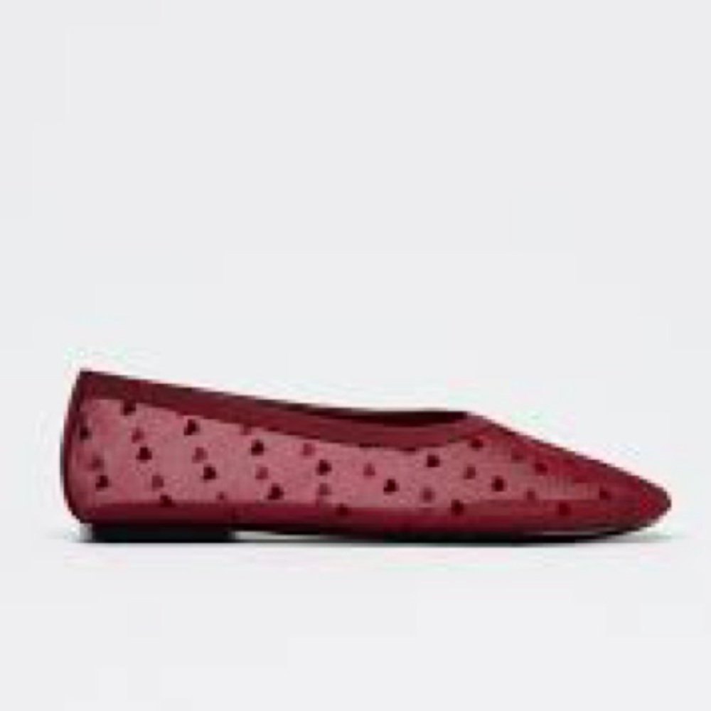 Zara Heart Mesh Ballet Flats Red NWT - Picture 2 of 6